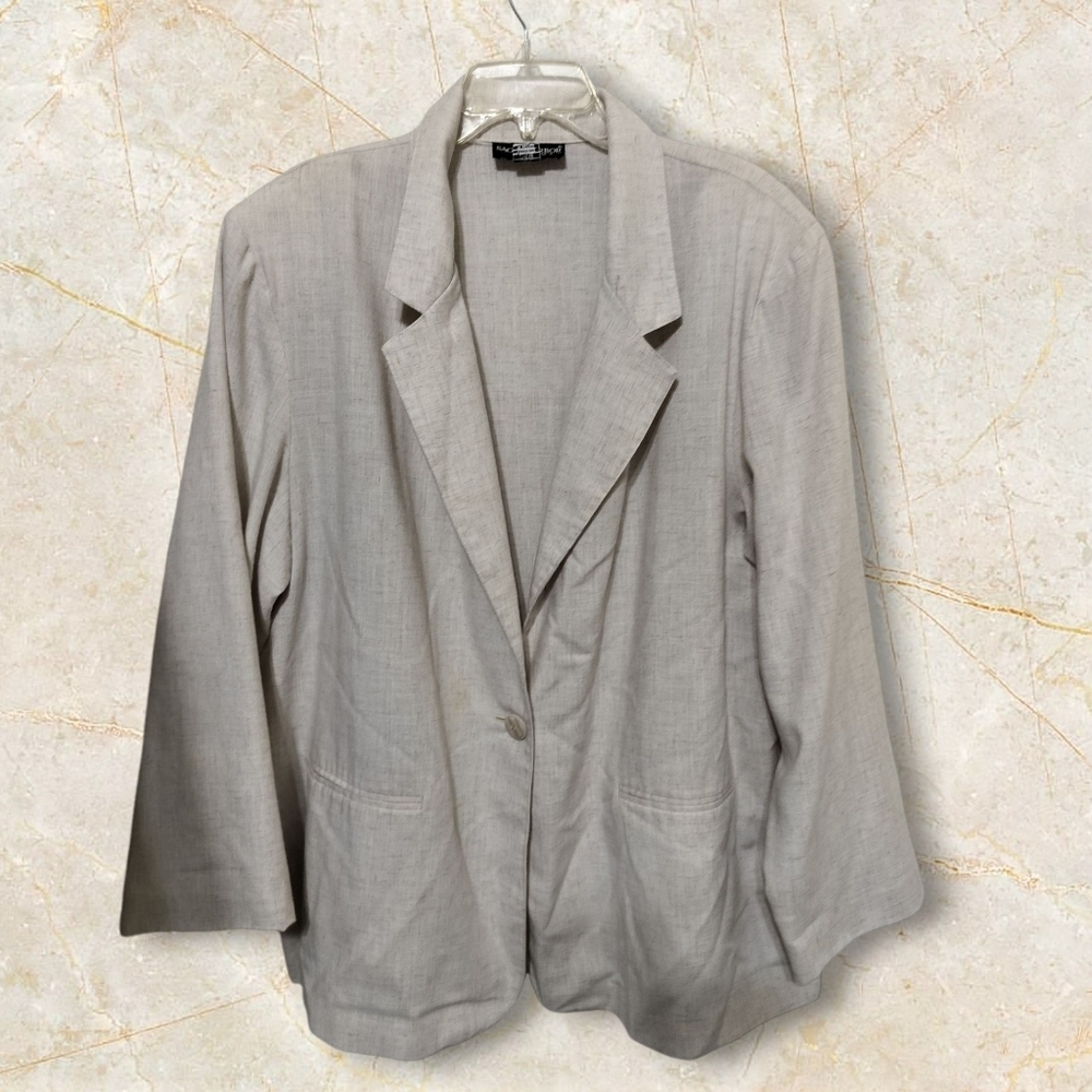 2910) Vintage Sag Harbor Oatmeal Linen Blend Single Button Blazer Plus Size 24W